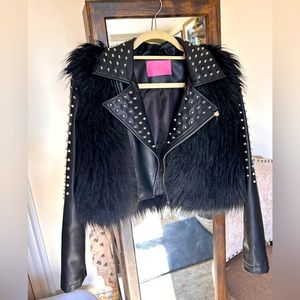 Azalea Wang faux Fur and Vegan Studded Leather Jacket